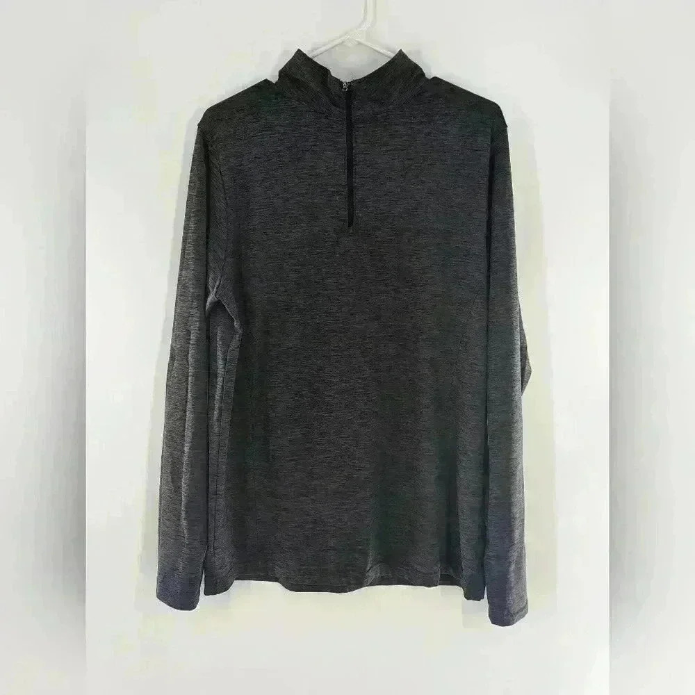 Reebok Men's Medium Mock Neck Charcoal Gray Small Zip Thumb Hole pullover